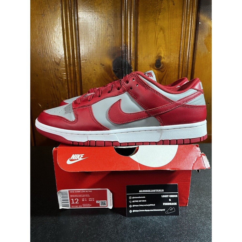 Nike Dunk Low UNLV Red / Grey (DD1391-002)  Sz 12 Men Varsity Red - Medium Grey